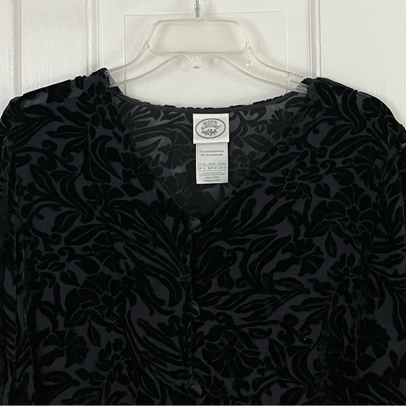 Laura Ashley Black Burn Out Velvet V Neck Tunic Blouse Top Boho Dark Romantic 8 - Picture 2 of 12
